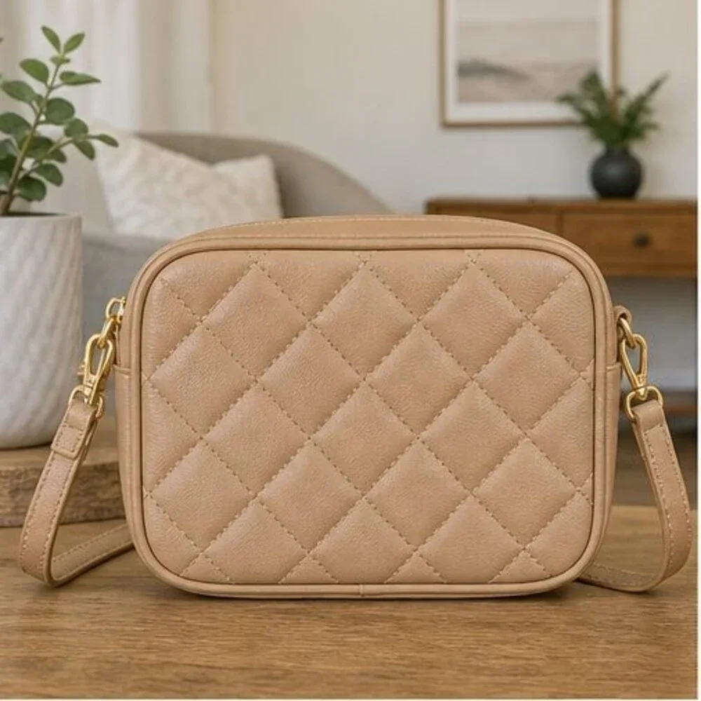 Tan Quilted Crossbody Bag